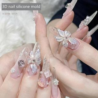 Khuôn khắc móng tay 3D silicon hình bướm hoa, tấm dập stencils, dụng cụ DIY UV Gel nghệ thuật