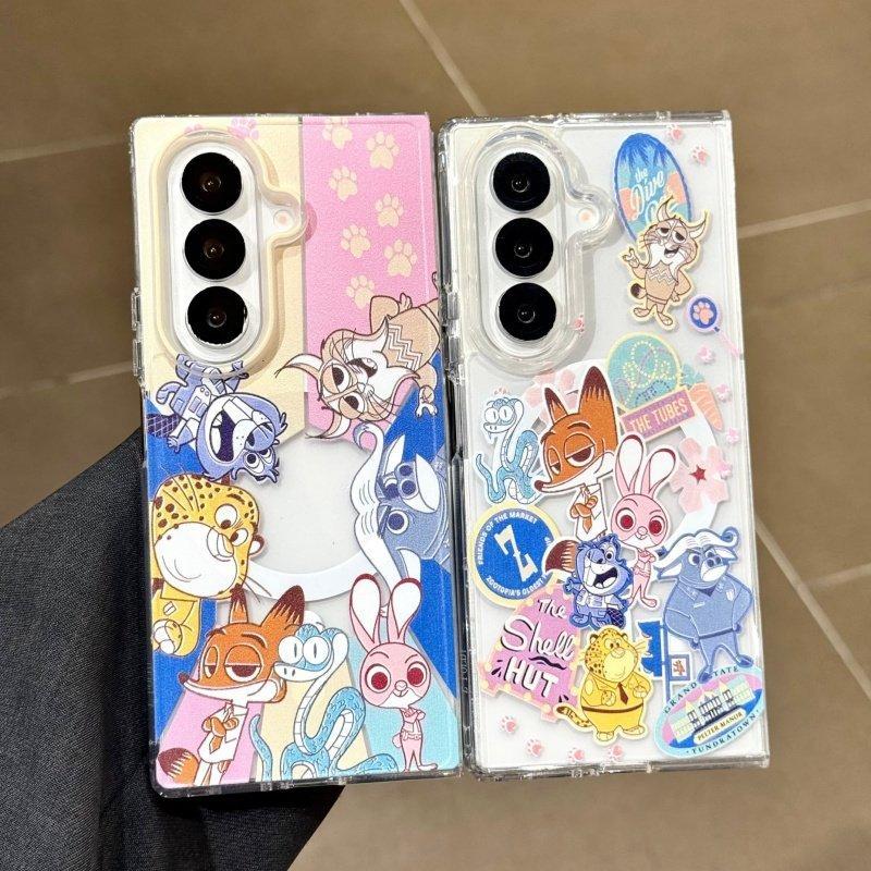 Ốp điện thoại từ tính hình tròn động vật dễ thương Thích hợp cho Samsung Galaxy ZFold7 zfold6 Vỏ cứng gấp dây buộc cho Z Fold 7 6 5 4 3 5G Vỏ bảo vệ