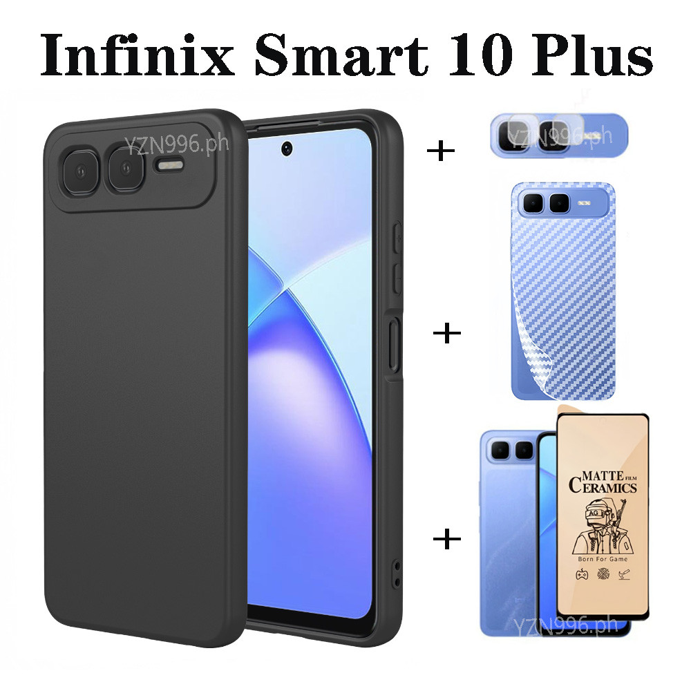 4in1 Dành Cho Infinix Smart 10 Plus Ốp Điện Thoại Thông Minh 10 10HD 9 8 Ốp Điện Thoại Silicon Mềm + Màng Bảo Vệ Gốm + Phim Ống Kính + Ốp Lưng