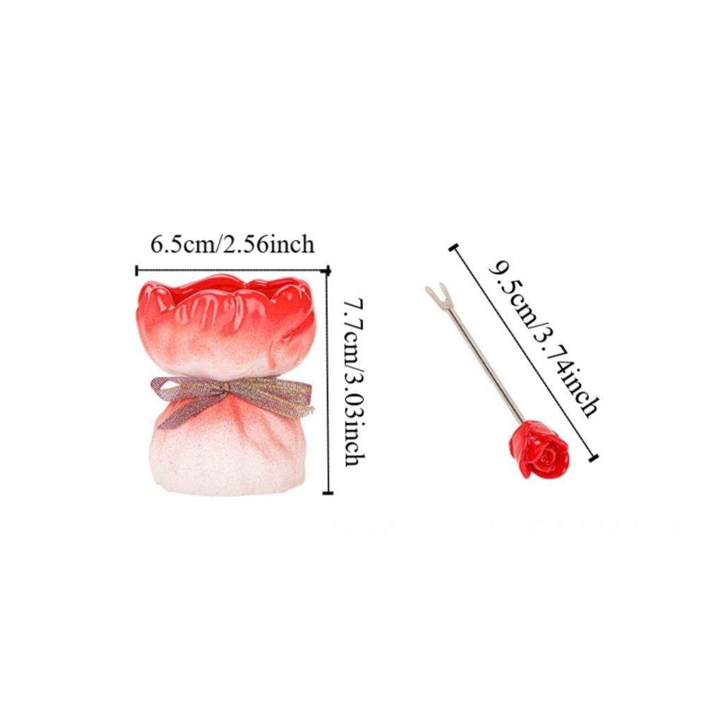Nĩa tráng miệng LACYES có lọ đựng đồ, Bộ nĩa trái cây bằng gốm sứ hoa hồng phong cách Ins, Trang trí sáng tạo Đồ dùng nhà bếp bằng gốm gia dụng sáng tạo