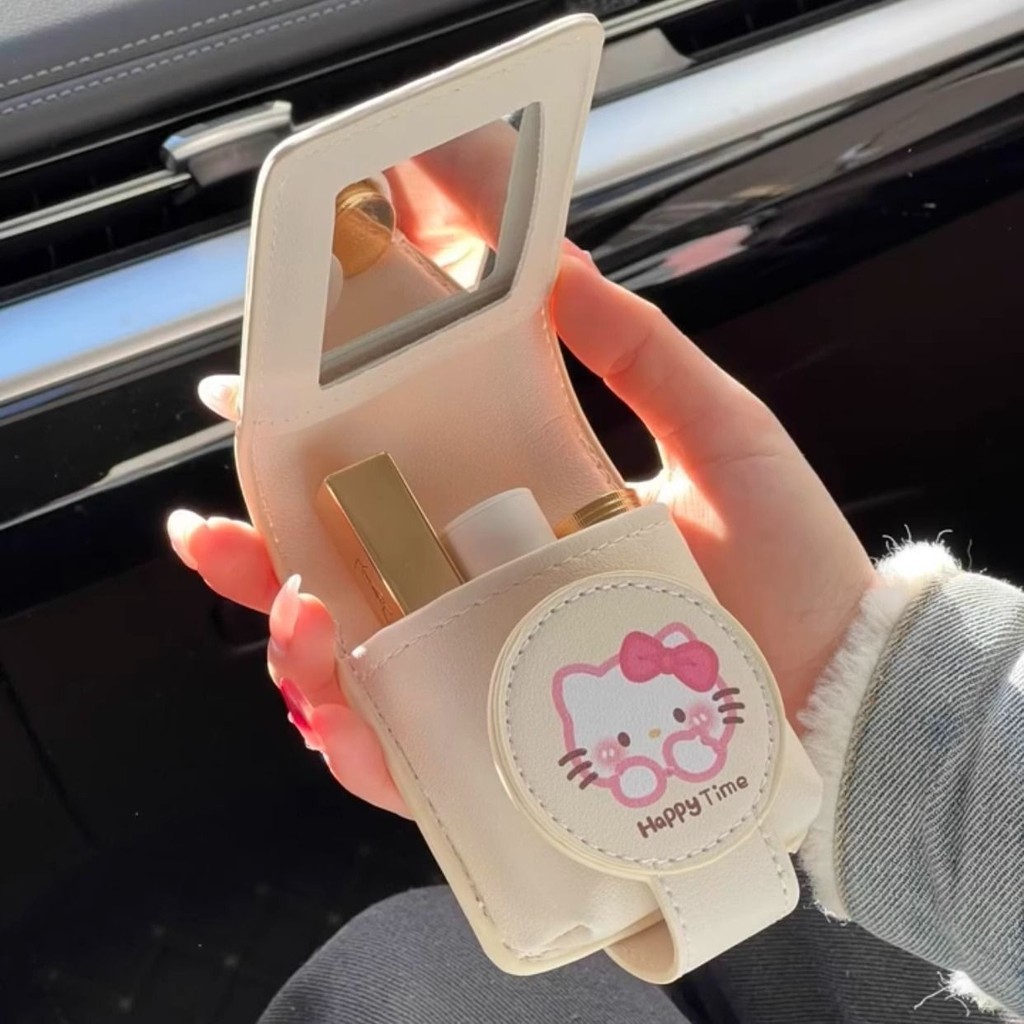 Túi son môi bằng da PU Mini hoạt hình dễ thương có gương - Ví đựng đồ trang điểm
