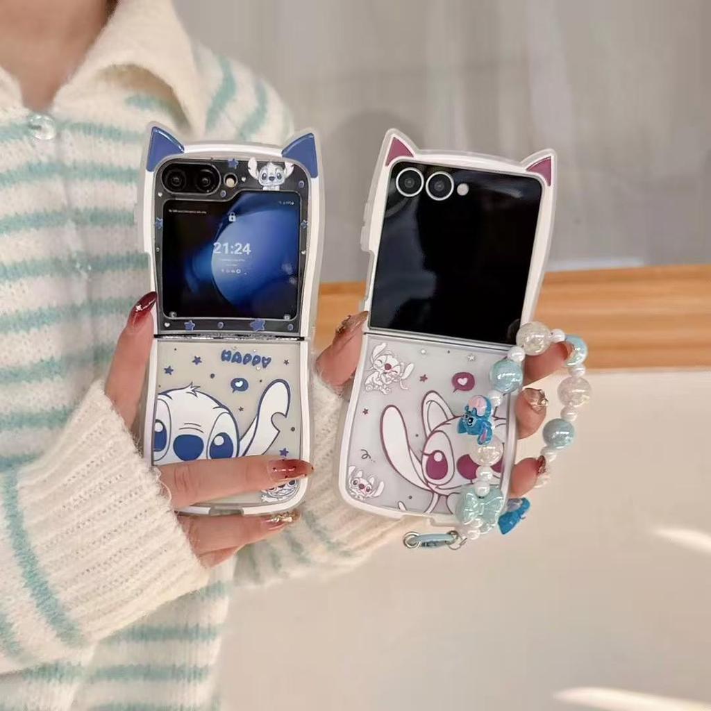 Phim Hoạt Hình Dễ Thương Stitch Cặp Đôi Ốp Lưng Điện Thoại Thích Hợp Cho Samsung Galaxy ZFlip7 zflip6 Dây Gấp Vỏ Cứng Cho Z Flip 7 6 5 4 3 5G PuraX N3Flip MixFlip 2 Vỏ Bảo Vệ