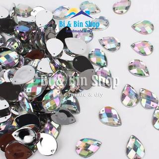 [A2] Hạt Đá Kết Nhựa Giọt Nước Ánh Cừ AB Đáy Bạc Dùng Đính Kết Trang Phục Thời Trang