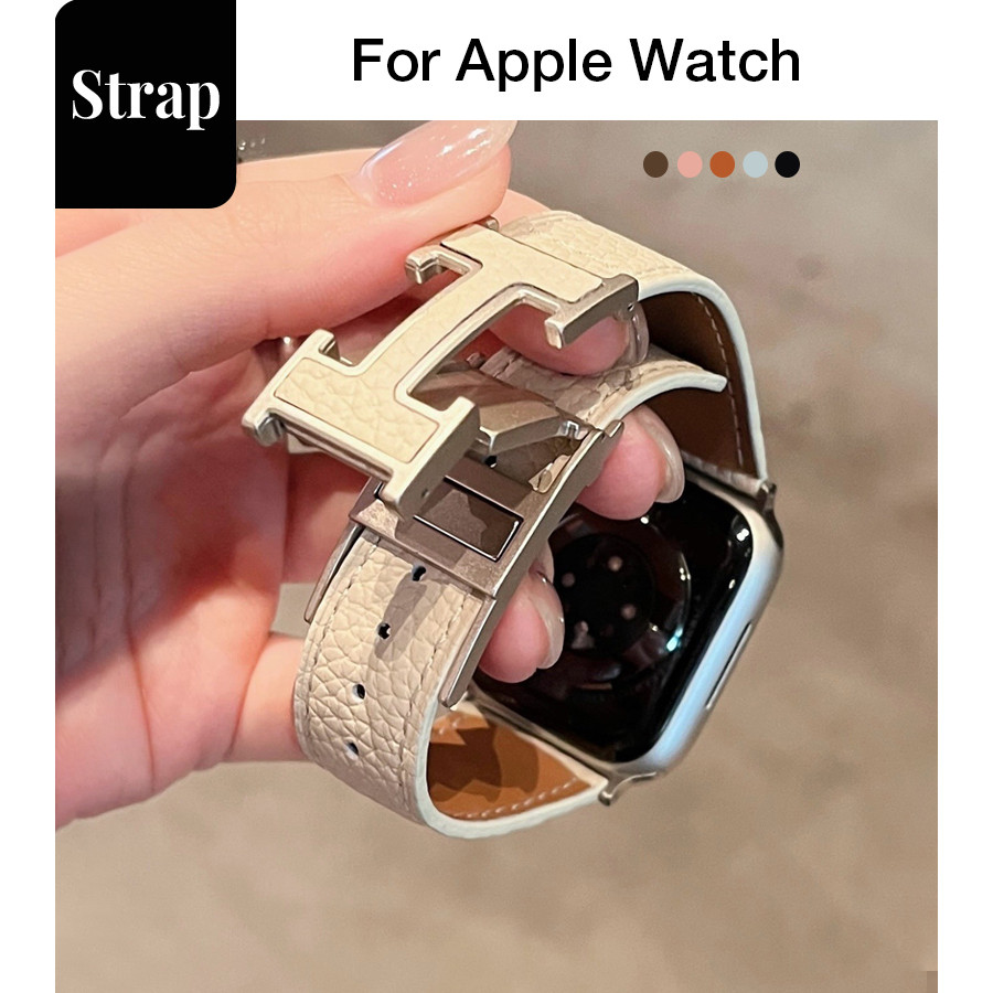 Dây đeo da thật có khóa từ tính dành cho nữ H cho Apple Watch S11 SE3 Ultra3 S10 S9 S8 SE S7 S6 Ultra 49mm 46mm 40mm 44mm 41mm 45mm Band