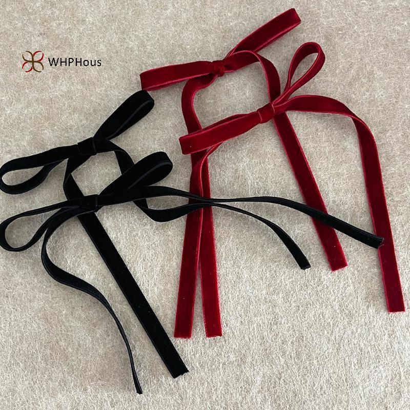 < WHPHous-t > 2 Chiếc Dây Buộc Tóc Nơ Nhung Đỏ Thời Trang Cho Nữ Cô Gái Năm Mới Phụ Kiện Tóc Nơ Dây Cao Su Kẹp Tóc