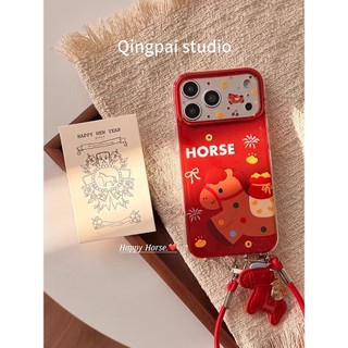 Hoạt Hình Dễ Thương Pháo Hoa Làm Giàu Mặt Dây Chuyền Ngựa Da Wrsit Dây Đeo Vỏ Điện Thoại Cho iPhone 17Promax 16Promax 15 Pro Max Chống Sốc Bảo Vệ Toàn Bộ Ống Kính Nữ Vỏ Di Động