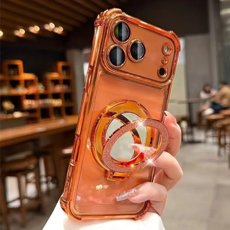 Sang Trọng Với Từ Lấp Lánh Gương Giá Đỡ Đứng Mạ Ốp Lưng Điện Thoại iPhone 17 16 15 14 13 12 11 Pro Max 16 Plus 17 Air Cover