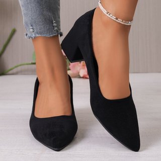 Giày Cao Gót Nữ Mũi Nhọn Dày Gót Slip-On Nông Miệng 35-42