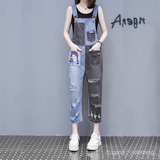 Quần Yếm Denim Rách Dáng Rộng Style Hàn Quốc Cho Nữ