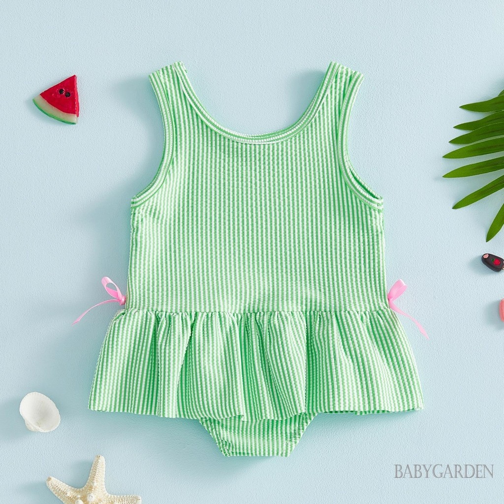 6M-5y Trẻ Em BabyGirl Đồ Bơi Sọc Dễ Thương In Váy Không Tay Bộ Đồ Tắm Đồ Bơi Cho Bé