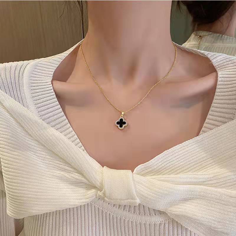 Vòng cổ hai mặt cỏ ba lá may mắn bằng bạc S925