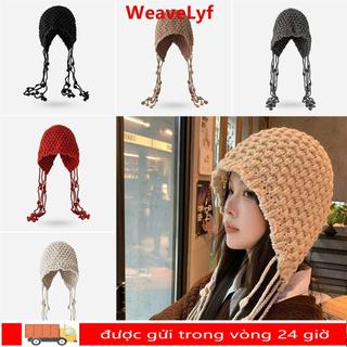 Mũ dệt kim WEAVELYF len ấm áp, tua rua dễ thương, phù hợp thu đông