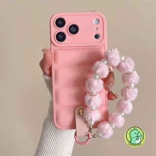 Ốp Điện Thoại Áo Khoác Xuống Có Vòng Tay Ngọc Trai Sang Trọng Cho OPPO Reno 13 13F 12 12F 11 11F Pro F27 F25 Pro F23 5G 4G Vỏ Mềm Màu Kẹo Dễ Thương Chống Rơi