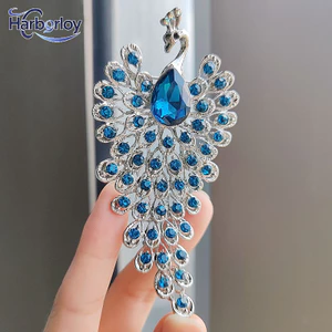 Trâm cài con công, phụ kiện quần áo kim cương giả cao cấp, trâm cài cổ điển phượng hoàng