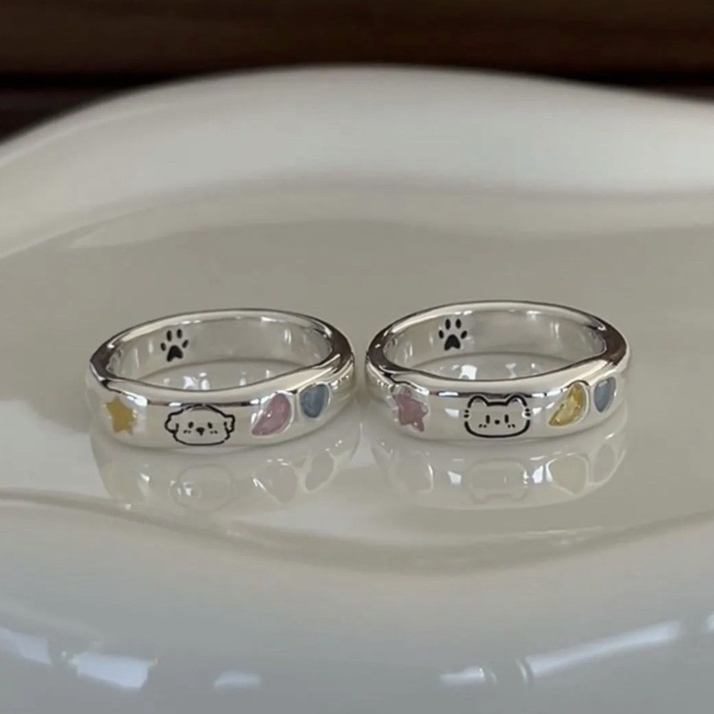 Nhẫn cặp đôi thiết kế độc đáo hình mèo và chó dễ thương, đơn giản và thời trang, kích cỡ điều chỉnh được