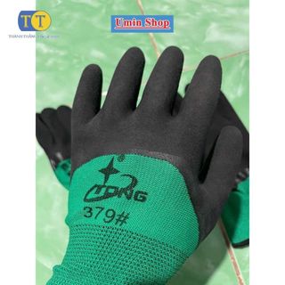 Găng tay lao động, bảo hộ 379 -688 phủ cao su đen sịn. 1 BỊCH 12 ĐÔI CAO CẤP