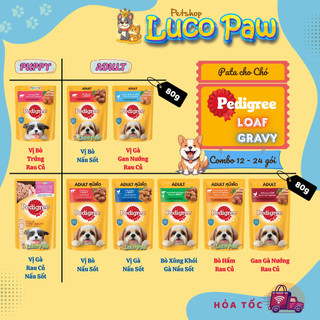 [COMBO 12-24 gói] Pate cho chó Pedigree Loaf & Gravy 80g-130g dành cho chó con và chó trưởng thành
