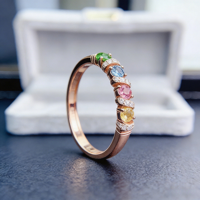 Nhẫn nữ tinh tế từ Jadeite tự nhiên, Onyx Inlay và Tourmaline Brazil