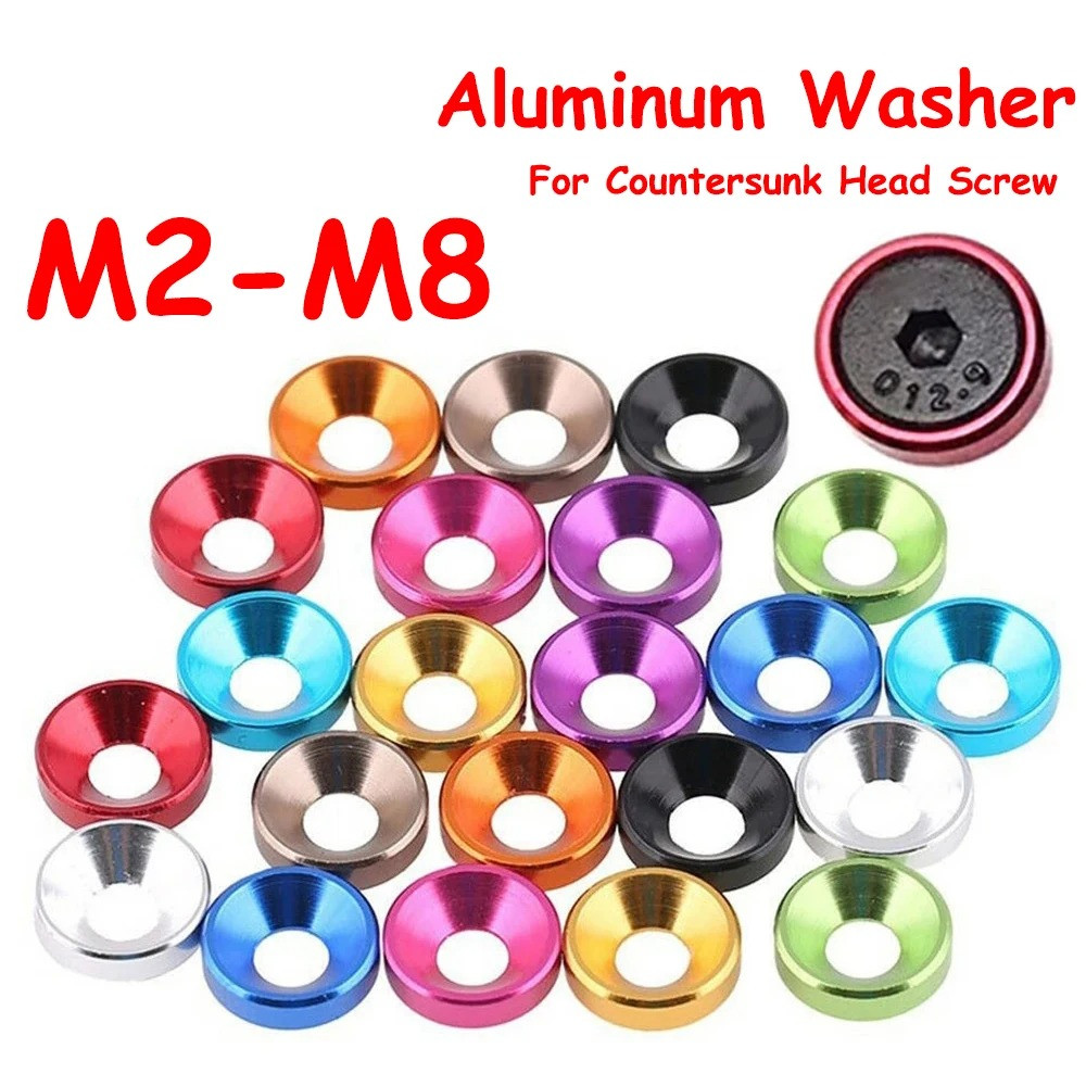 Yiqianyuan Hợp Kim Nhôm Vòng Đệm Cho Countersunk Đầu Vít Đệm Máy Giặt Nhiều Màu RC Phụ Kiện Xe Hơi M2 M2.5 M3 M4 M5 M6 M8