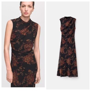 Váy dài xếp ly in hình cổ đứng ôm Z Spring 27061323