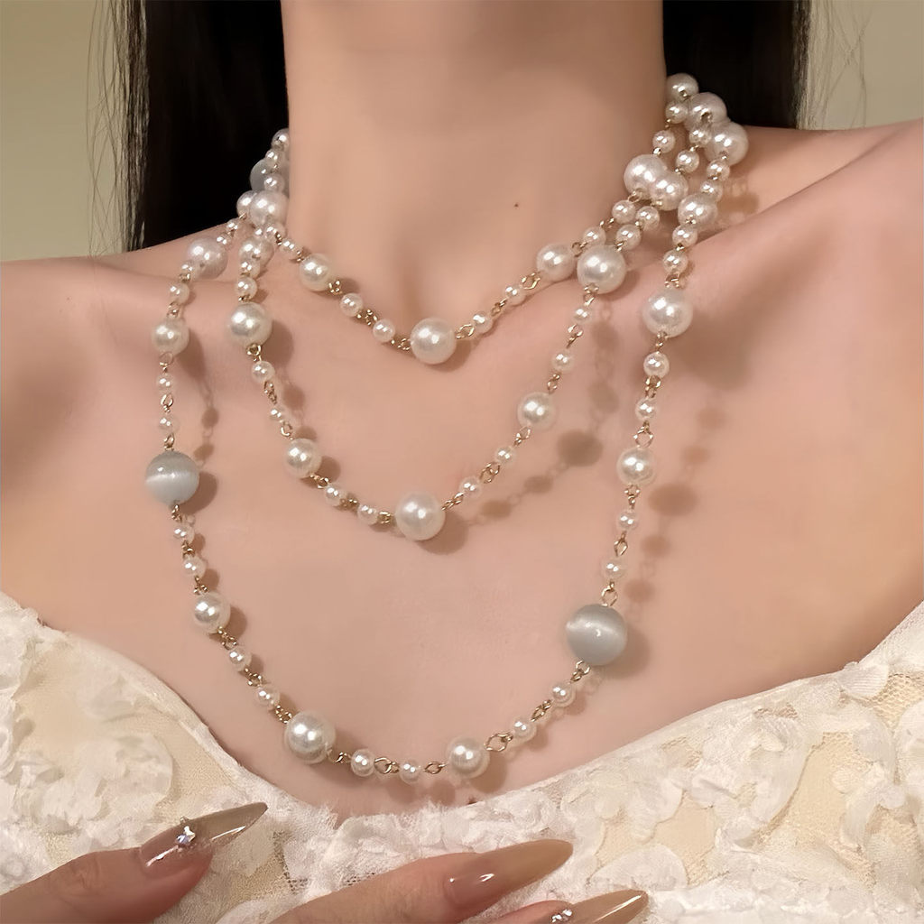 Vòng cổ ngọc trai mắt mèo thời trang, phụ kiện cao cấp dành cho nữ