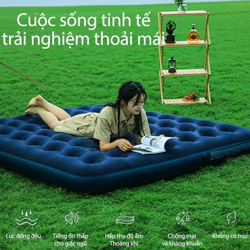 Nệm Hơi Cao Cấp Kèm Bơm Điện - Đệm Hơi Đơn Đôi Gấp Gọn Đa Năng, Dùng Trong Nhà Ngoài Trời Cho Cắm Trại, Văn Phòng