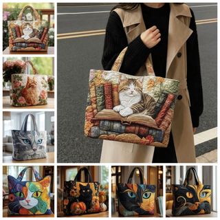 ALLGIFT Túi Tote Nữ, In Họa Tiết Mèo Họa Tiết Túi Xách Du Lịch, Thời Trang Hợp Thời Trang Nhẹ Vintage Túi Mua Sắm Dung Tích Lớn Nữ Cô Gái