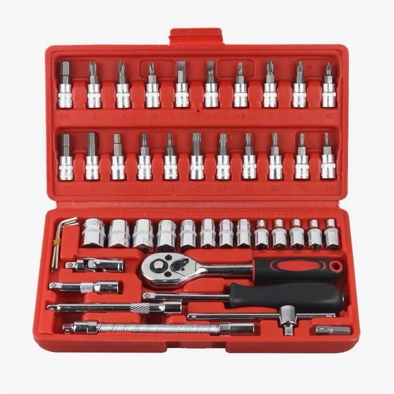 Bộ dụng cụ mở bu lông ốc vít 46 chi tiết đa năng,bộ khẩu tuýp vặn,bộ dụng cụ vặn bu lông,bộ dụng cụ sửa chữa khẩu,khẩu