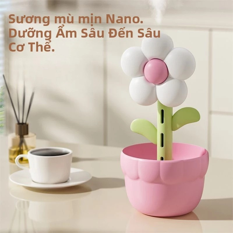 Máy Tạo Ẩm Hoa Để Bàn | Sương Lớn, Vận Hành Im Lặng | Kèm Đèn Ngủ Tạo Không Gian | Cho Bà Bầu&Em Bé