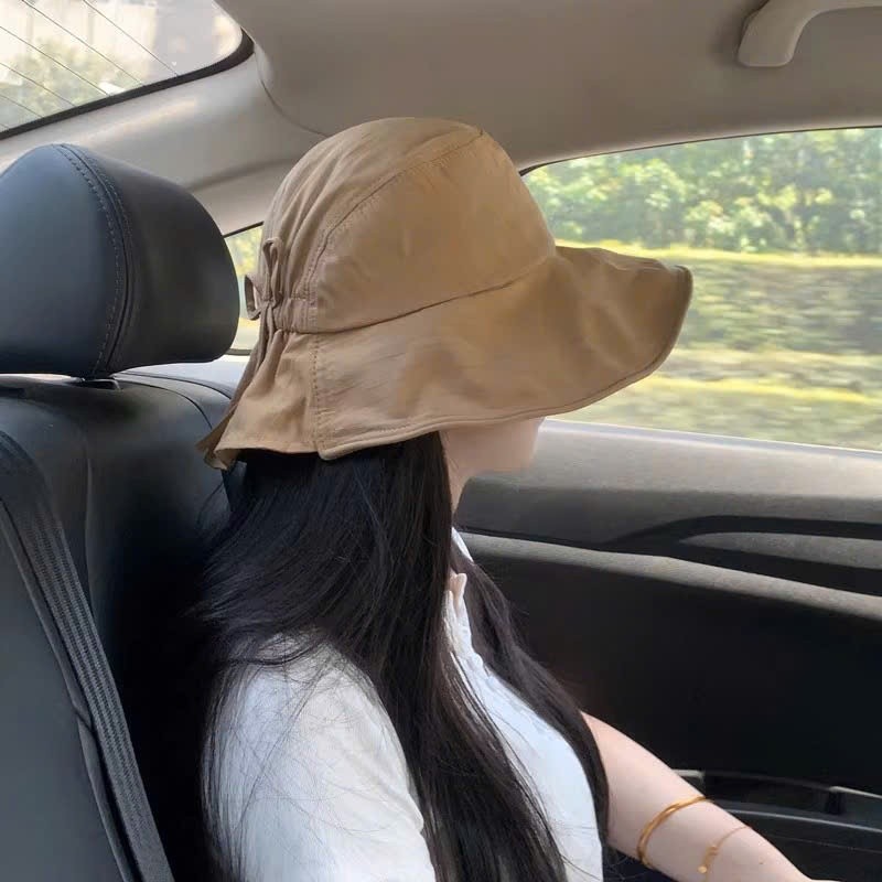 Mũ bucket nơ Hàn rộng vành chất cotton cao cấp, nón đi biển du lịch có quai đeo Vintage