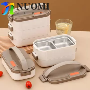 NUOMI Hộp Cơm Trưa Cách Nhiệt Di Động NUOMI 3 Lớp, Hộp Đựng Bảo Quản Thực Phẩm Thiết Kế Kín Bằng Thép Không Gỉ, Ngăn Hộp Đựng Thực Phẩm Chống Rò Rỉ Dung Tích Lớn Hộp Ăn Nhẹ Thực Phẩm Căng Tin