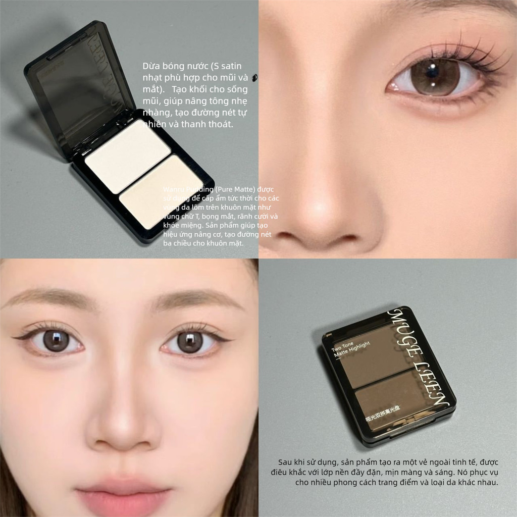 Palette Tạo Khối, Đánh Sáng & Má Hồng 3 Trong 1 - Phấn Lì Nhẹ Mặt, Cho Gương Mặt Sắc Nét Tự Nhiên