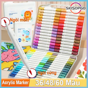 【SKISOPGO】Bút Màu Acrylic Marker 2 Đầu,36/48/60Màu,Thiết Kế Hộp Nhựa Màu,Không Lem,Màu Tươi Sáng,An Toàn Cho Bé