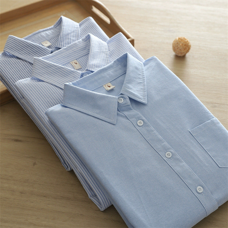 [Hàng có sẵn] Áo sơ mi nữ cotton sọc dọc tươi sáng, phù hợp cho hàng ngày và công sở