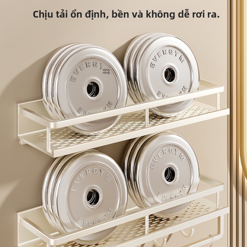 Kệ phòng tắm để đồ dán tường, Khăn Trắng Ngà Kệ, Chất liệu nhôm hàng không cao cấp, 2 cách dán tường hoặc khoan tường.