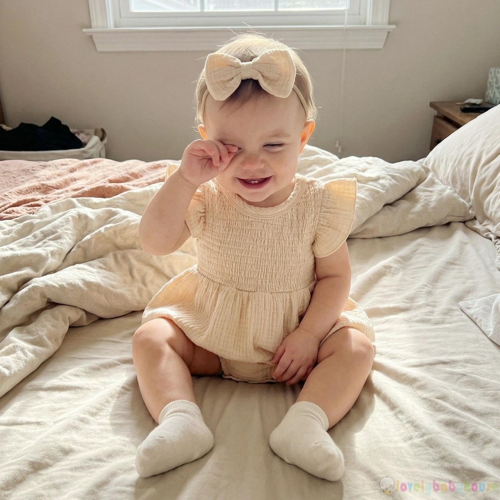 LBH-Baby Girl Mùa Hè Màu Trơn Bay Tay Áo Liền Quần Đầm Nơ Đầu Bộ 2 Mảnh