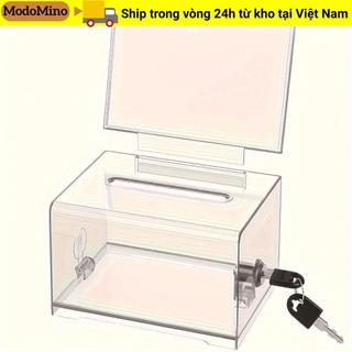 Hộp quyên góp MODOMINO, hộp đựng tiền xu trong suốt có khóa, acrylic, hộp đựng phiếu bầu/vỏ từ thiện