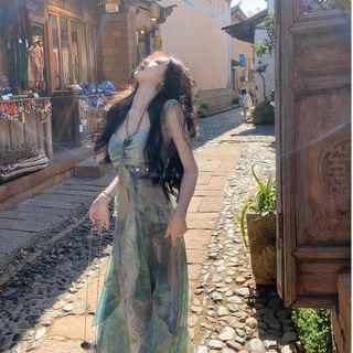 Đầm Midi Hoa Vintage Nữ Dáng Dài – Váy Đi Biển Du Lịch Nữ Tính, Chất Mềm Mát Tôn Dáng