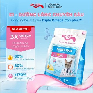 Hạt Cho Mèo Mr.Vet E1, E2, E3 Gói 1kg - Tăng Cường Hấp Thu, Dưỡng Lông Và Hỗ Trợ Tiết Niệu