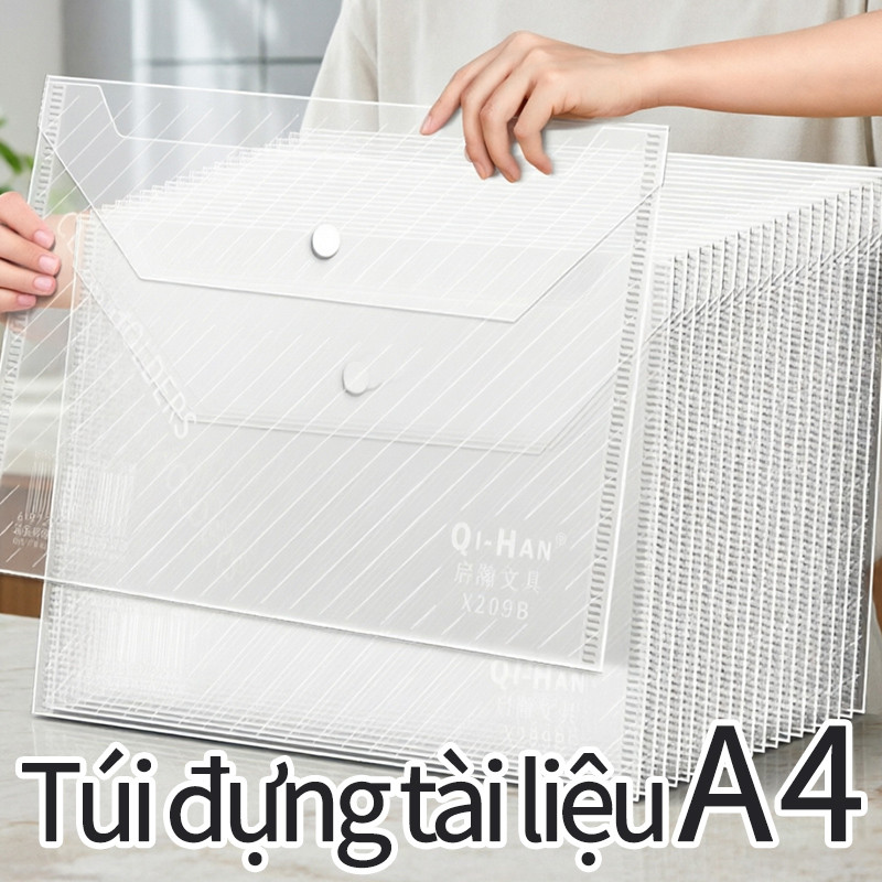 Túi đựng tài liệu A4 trong suốt có nút bấm, túi đựng tài liệu chống thấm nước, túi đựng tài liệu dày