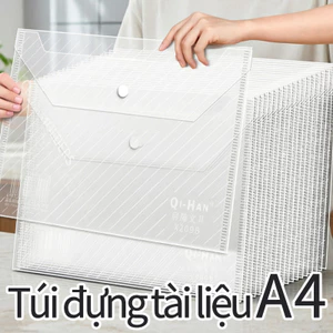 Túi đựng tài liệu A4 trong suốt có nút bấm, túi đựng tài liệu chống thấm nước, túi đựng tài liệu dày