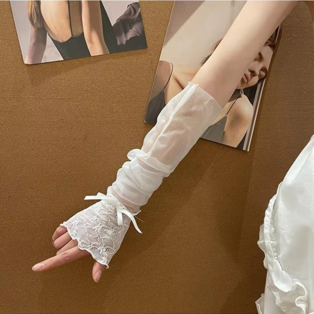 Găng Tay Lưới Không Ngón FEDAOG - Ren Nơ, Sheer Tulle, Phong Cách Gothic Chống Nắng