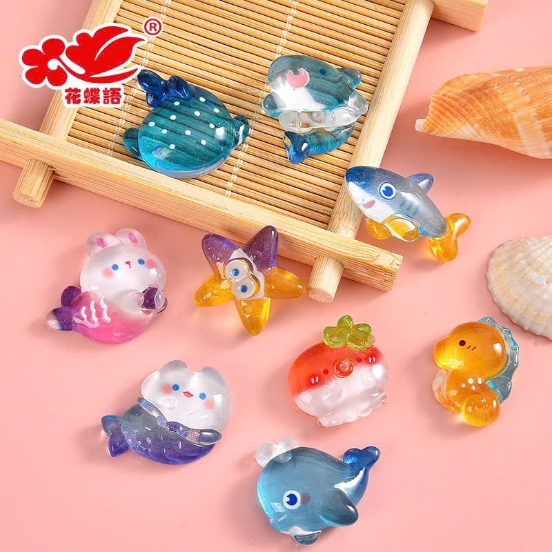 CHARM PHÁT SÁNG: Set Charm Đại Dương Cute – Cá Heo, Cá Mập, Sao Biển Kawaii Trang Trí Dép