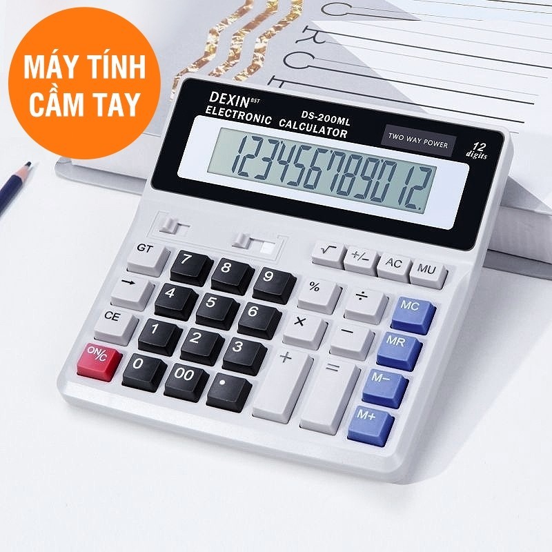 Máy tính cầm tay DM-1200V — 12 chữ số, hai nguồn điện, hỗ trợ nguồn năng lượng mặt trời hoặc pin