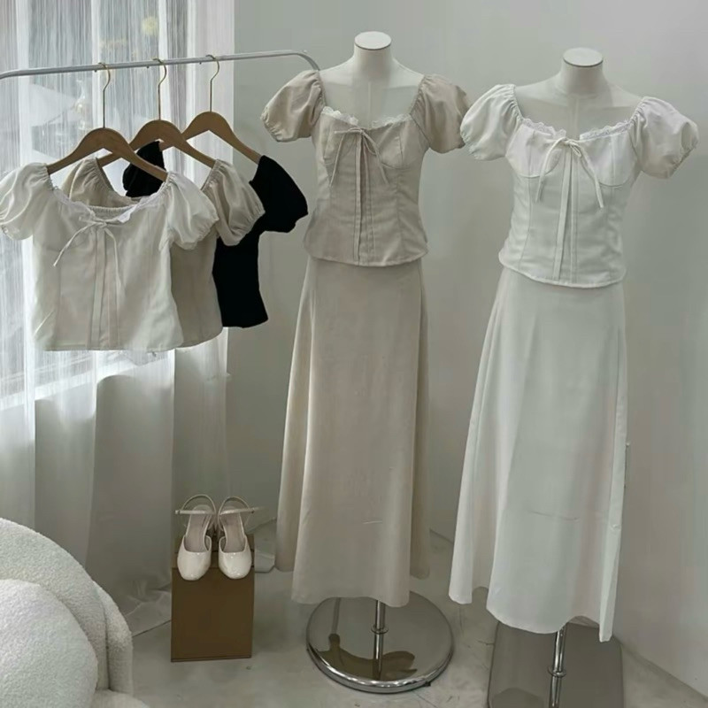 Áo Kiểu Linen Viền Ren Tay Bo - Rattit Top M380  Sài Gòn