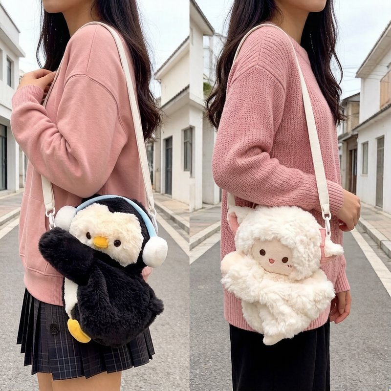 Túi đeo chéo hình cừu con chất liệu nhung mềm mại thiết kế 3D dễ thương đa năng đeo vai chéo cho
