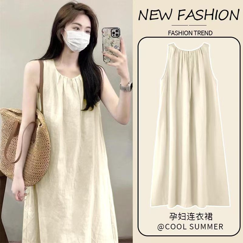 Áo vest nữ không tay cổ tròn dáng rộng, phù hợp mùa hè, thiết kế thời trang màu đơn giản