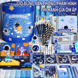 Tập Đa Năng Cho Học Sinh - Set Quà Tặng Văn Phòng Phẩm Màu Xanh Đáng Yêu, Hộp Bút, Sổ Tay, Bút Chì