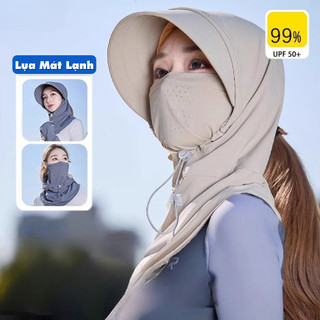 Mũ Chống Nắng Trùm Đầu Chống Tia UV 99% Kèm Khẩu Trang Che Mặt, Có Dây Rút Điều Chỉnh