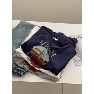 Áo thun nữ cổ tròn tay ngắn hình hoạt hình, 100% cotton